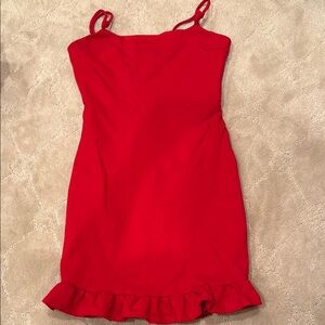 Red Sleeveless Dress with Ruffle Hem XS